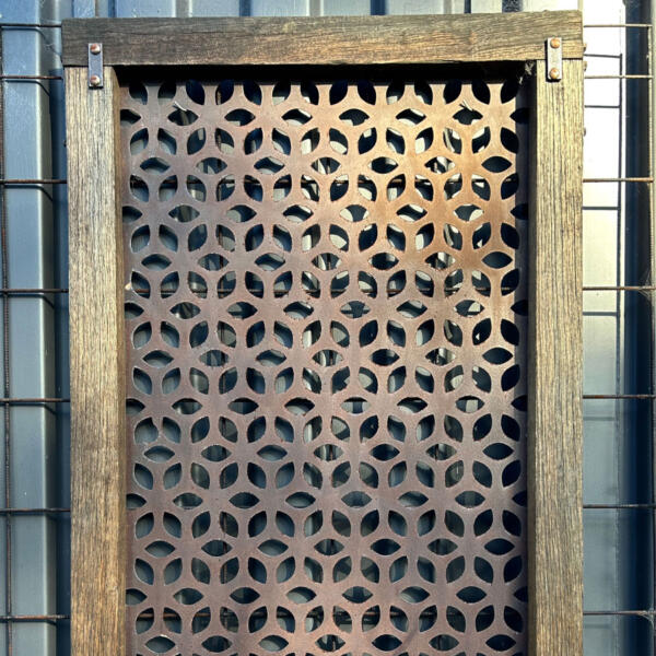 Decorative-metal-screen-with-hardwood-frame-