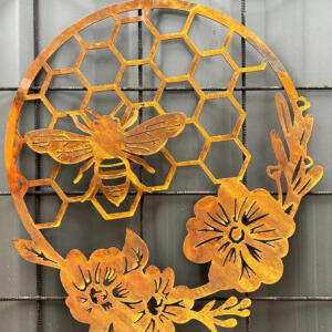 Honeycomb-with-bee-and-flowers-wall-art