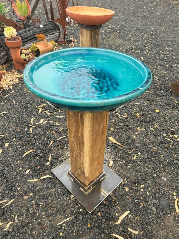 Blue Ceramic Bowl On Rustic Timber Stand 500dia X750h