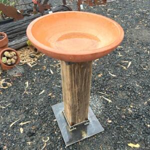 Terracotta Bowl On Rustic Timber Stand 460dia X 750h